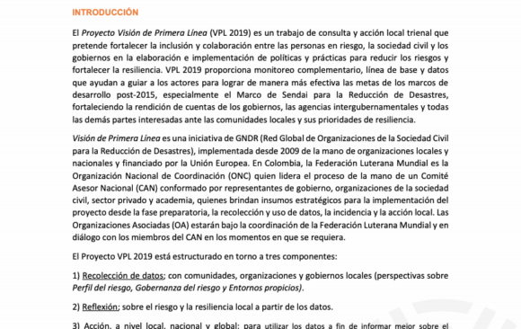 CONVOCATORIA PROYECTO VISIÓN DE PRIMERA LÍNEA 2019